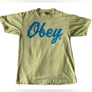 Yellow “Obey” T-Shirt W/Blue Logo (Large)